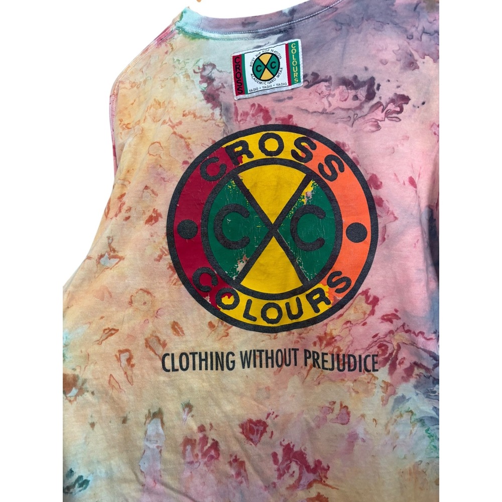Cross Colours Tie Dye Long Sleeve Shirt "Clothing Without Prejudice" Graphic XL - Picture 6 of 6